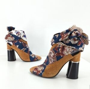 3.1 Phillip Lim Drum Heeled Mules In Brown Suede Scarf Tie Around Ankles Legs